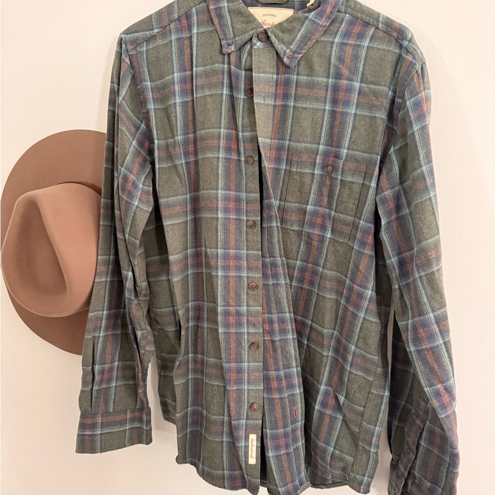 Weatherproof Men's Blue and Green Plaid Shirt